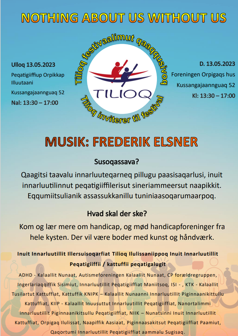 Tilioqs festivalplakat fra 2023 der beskriver program og aktiviteter.